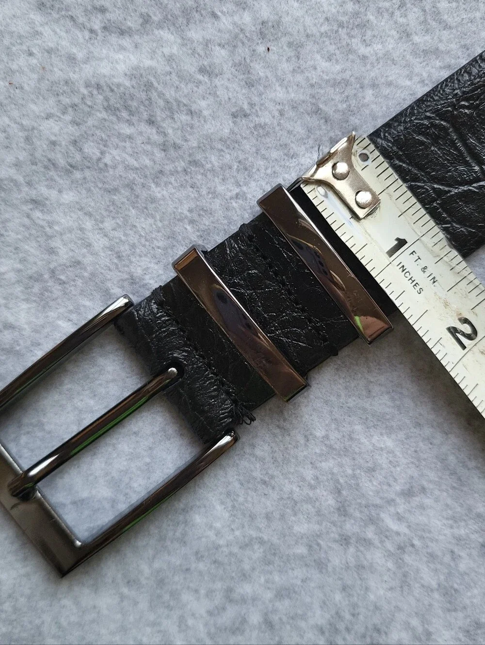 Italian Leather Belt Mens 36/90 Black Crocodile Embossed Gunmetal Handmade Italy